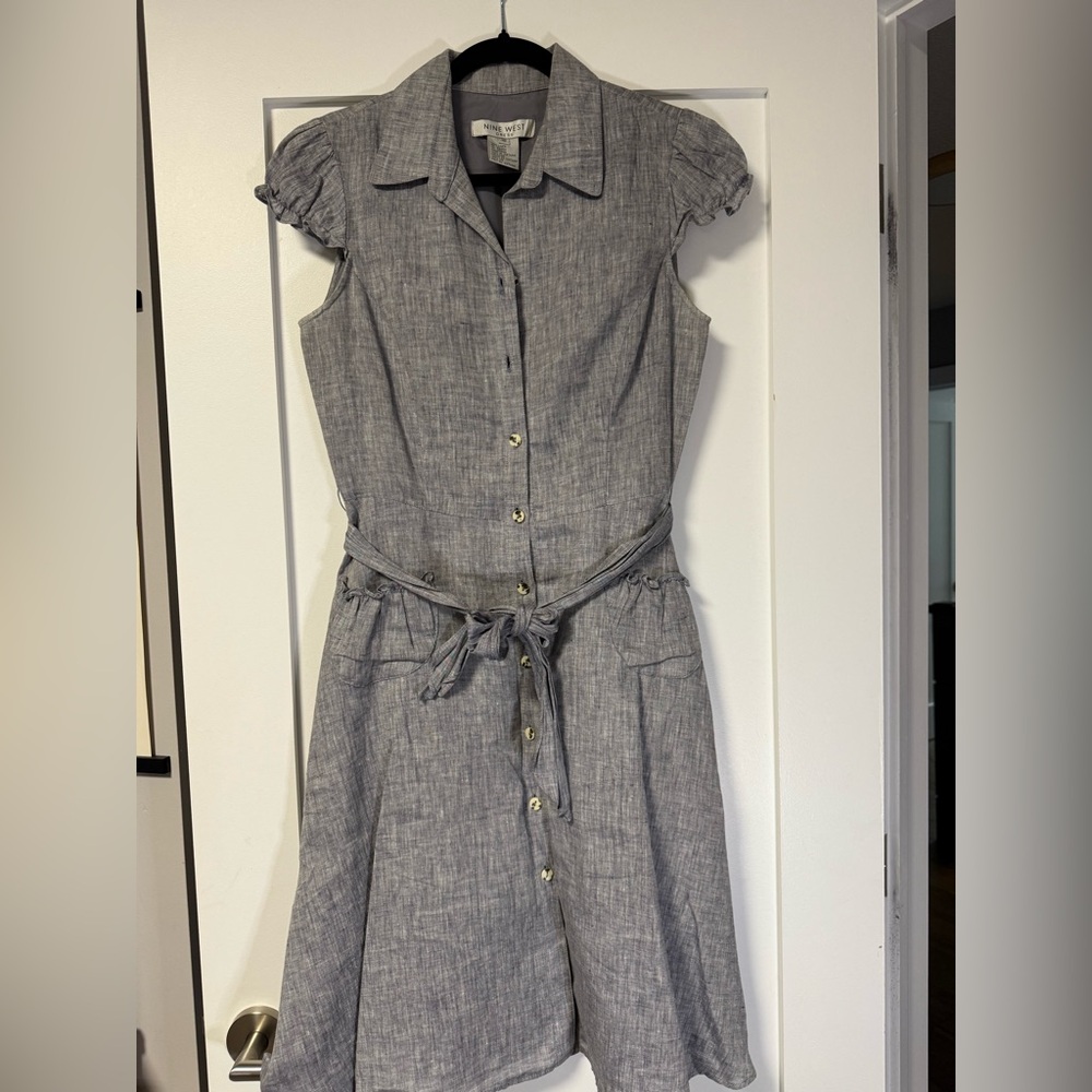 Nine West Gray Button-Down Linen Dress